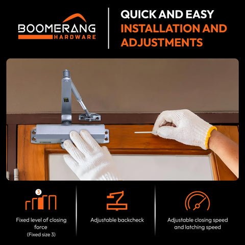 Medium Duty Automatic Commercial Door Closer - Boomerang D703 Hydraulic UL 3 hr. Fire Rated Closer, Surface-Mounted Size 3 for Home & Light Commercial Doors