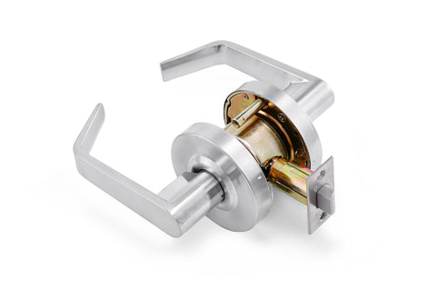 Entry Function - ADA Commercial Door Lever Lock - Boomerang Hdwe Heavy-Duty Locking Handle, Cylindrical Lever Lock, Non-Handed Grade 2 Handle, Satin Chrome, Entrance/Keylock