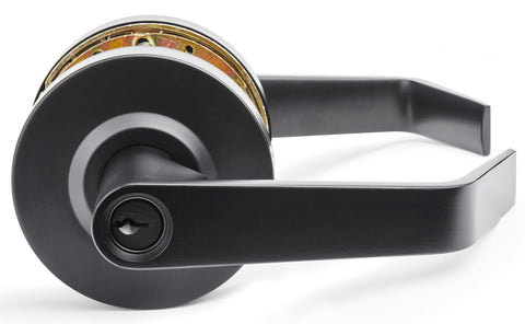 Entry Function - ADA Commercial Door Lever Lock - Boomerang Hdwe Heavy-Duty Locking Handle, Cylindrical Lever Lock, Non-Handed Grade 2 Handle, Satin Chrome, Entrance/Keylock