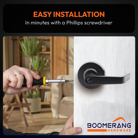 Entry Function - ADA Commercial Door Lever Lock - Boomerang Hdwe Heavy-Duty Locking Handle, Cylindrical Lever Lock, Non-Handed Grade 2 Handle, Satin Chrome, Entrance/Keylock