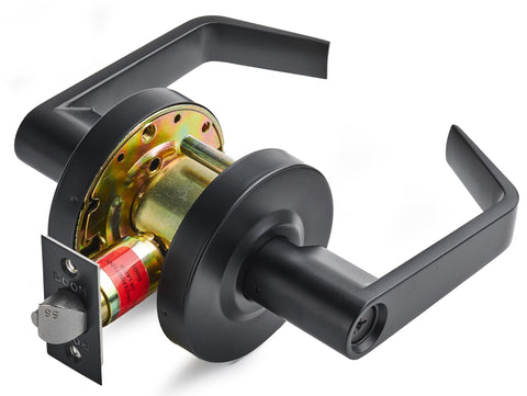Entry Function - ADA Commercial Door Lever Lock - Boomerang Hdwe Heavy-Duty Locking Handle, Cylindrical Lever Lock, Non-Handed Grade 2 Handle, Satin Chrome, Entrance/Keylock