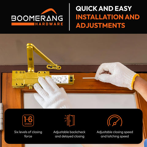 Extra Heavy Duty Designer Auto Commercial Door Closer - Boomerang D9016- Surface Mounted, Grade 1, Cast Iron, UL 3 Hour Fire Rated & ADA for High Abuse & Extreme Traffic Doors, Aluminum/Silver