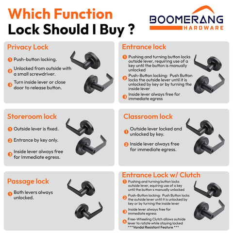 Entry Function - ADA Commercial Door Lever Lock - Boomerang Hdwe Heavy-Duty Locking Handle, Cylindrical Lever Lock, Non-Handed Grade 2 Handle, Satin Chrome, Entrance/Keylock
