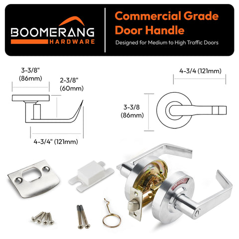 Medium/Heavy Duty Designer Boomerang Hdwe Commercial Lever Door Lock (Bathroom Privacy w/Indicator) Non-Handed, Grade 2 Industrial Door Handle for Restroom, Satin Chrome (US26D)