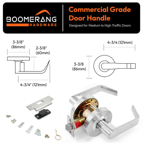 Entry Function - ADA Commercial Door Lever Lock - Boomerang Hdwe Heavy-Duty Locking Handle, Cylindrical Lever Lock, Non-Handed Grade 2 Handle, Satin Chrome, Entrance/Keylock