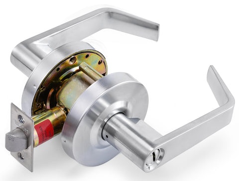 Entry Function - ADA Commercial Door Lever Lock - Boomerang Hdwe Heavy-Duty Locking Handle, Cylindrical Lever Lock, Non-Handed Grade 2 Handle, Satin Chrome, Entrance/Keylock