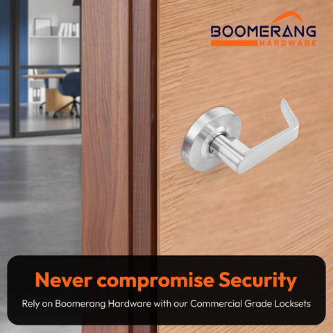 Entry Function - ADA Commercial Door Lever Lock - Boomerang Hdwe Heavy-Duty Locking Handle, Cylindrical Lever Lock, Non-Handed Grade 2 Handle, Satin Chrome, Entrance/Keylock