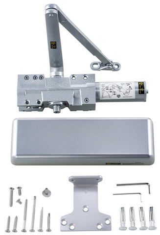 Extra Heavy Duty Designer Auto Commercial Door Closer - Boomerang D9016- Surface Mounted, Grade 1, Cast Iron, UL 3 Hour Fire Rated & ADA for High Abuse & Extreme Traffic Doors, Aluminum/Silver