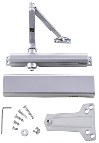 Heavy Duty Designer Automatic Commercial Door Closer - Boomerang Hdwe D8016-Surface Mounted, Grade 1, Cast Aluminum, UL 3 Hour Fire Rated & ADA for high Traffic doorways, Aluminum/Silver (US26D)
