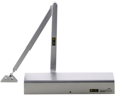Heavy Duty Designer Automatic Commercial Door Closer - Boomerang Hdwe D8016-Surface Mounted, Grade 1, Cast Aluminum, UL 3 Hour Fire Rated & ADA for high Traffic doorways, Aluminum/Silver (US26D)