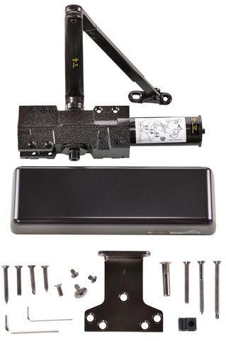 Extra Heavy Duty Designer Auto Commercial Door Closer - Boomerang D9016- Surface Mounted, Grade 1, Cast Iron, UL 3 Hour Fire Rated & ADA for High Abuse & Extreme Traffic Doors, Aluminum/Silver