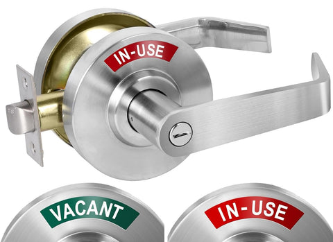 Medium/Heavy Duty Designer Boomerang Hdwe Commercial Lever Door Lock (Bathroom Privacy w/Indicator) Non-Handed, Grade 2 Industrial Door Handle for Restroom, Satin Chrome (US26D)
