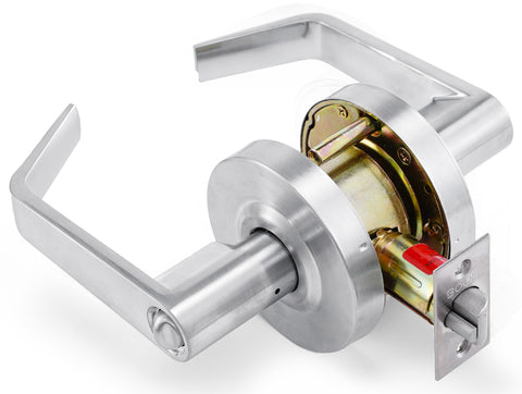 Entry Function - ADA Commercial Door Lever Lock - Boomerang Hdwe Heavy-Duty Locking Handle, Cylindrical Lever Lock, Non-Handed Grade 2 Handle, Satin Chrome, Entrance/Keylock