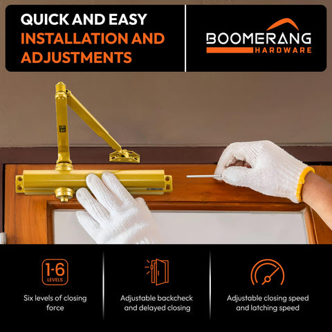 Heavy Duty Designer Automatic Commercial Door Closer - Boomerang Hdwe D8016-Surface Mounted, Grade 1, Cast Aluminum, UL 3 Hour Fire Rated & ADA for high Traffic doorways, Aluminum/Silver (US26D)