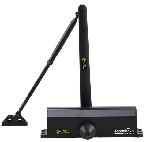 Medium/Heavy Duty Automatic Commercial Door Closer - Boomerang D4016 Surface Mounted, Grade 1- ADA & UL 3 Hour Fire Rated, Adjustable Size 1-6 for Entry & Aluminum Storefronts, Matte Black (US19)