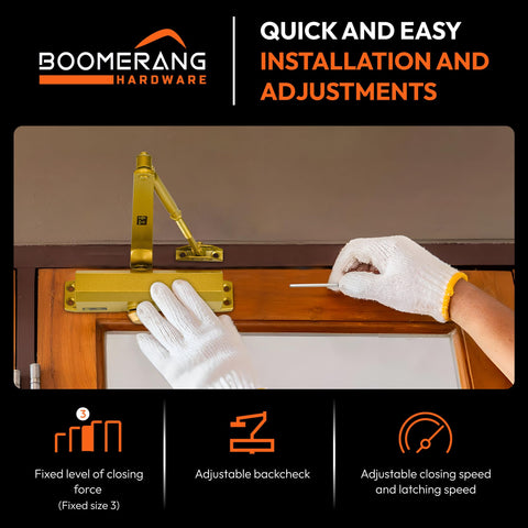 Medium Duty Automatic Commercial Door Closer - Boomerang D703 Hydraulic UL 3 hr. Fire Rated Closer, Surface-Mounted Size 3 for Home & Light Commercial Doors