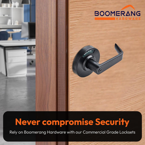 Medium/Heavy Duty Designer Boomerang Hdwe Commercial Lever Door Lock (Bathroom Privacy w/Indicator) Non-Handed, Grade 2 Industrial Door Handle for Restroom, Satin Chrome (US26D)