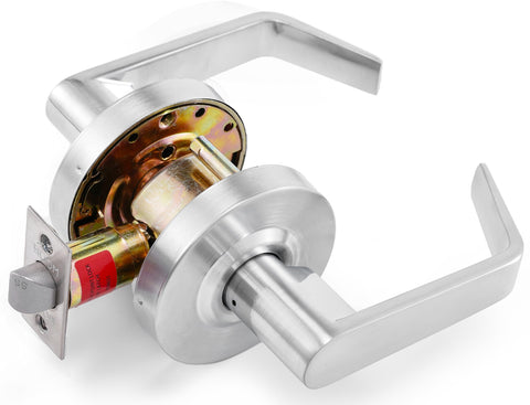 Entry Function - ADA Commercial Door Lever Lock - Boomerang Hdwe Heavy-Duty Locking Handle, Cylindrical Lever Lock, Non-Handed Grade 2 Handle, Satin Chrome, Entrance/Keylock