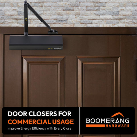 Heavy Duty Designer Automatic Commercial Door Closer - Boomerang Hdwe D8016-Surface Mounted, Grade 1, Cast Aluminum, UL 3 Hour Fire Rated & ADA for high Traffic doorways, Aluminum/Silver (US26D)