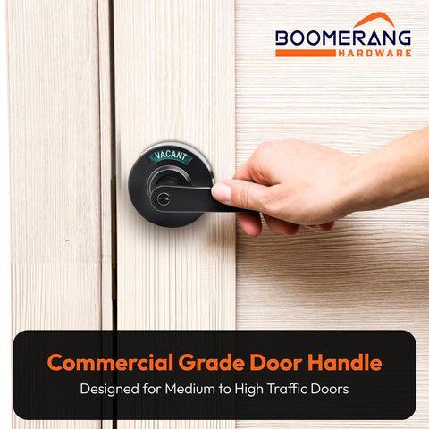 Medium/Heavy Duty Designer Boomerang Hdwe Commercial Lever Door Lock (Bathroom Privacy w/Indicator) Non-Handed, Grade 2 Industrial Door Handle for Restroom, Satin Chrome (US26D)