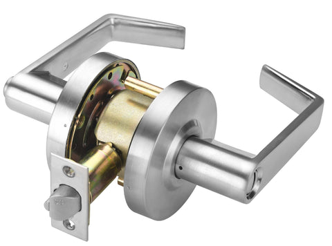 Entry Function - ADA Commercial Door Lever Lock - Boomerang Hdwe Heavy-Duty Locking Handle, Cylindrical Lever Lock, Non-Handed Grade 2 Handle, Satin Chrome, Entrance/Keylock
