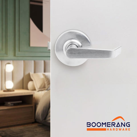 Entry Function - ADA Commercial Door Lever Lock - Boomerang Hdwe Heavy-Duty Locking Handle, Cylindrical Lever Lock, Non-Handed Grade 2 Handle, Satin Chrome, Entrance/Keylock