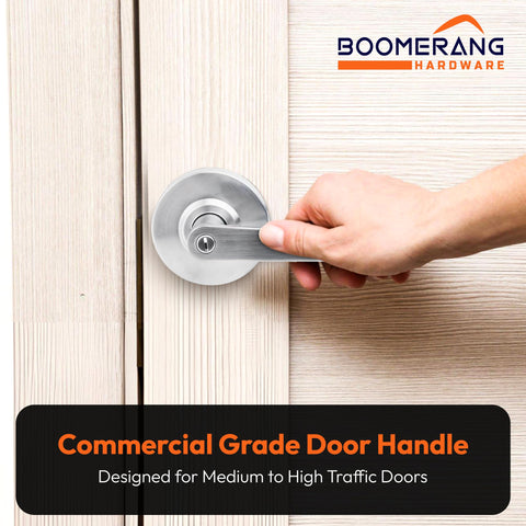 Entry Function - ADA Commercial Door Lever Lock - Boomerang Hdwe Heavy-Duty Locking Handle, Cylindrical Lever Lock, Non-Handed Grade 2 Handle, Satin Chrome, Entrance/Keylock