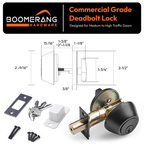 Heavy Duty Designer Commercial Deadbolt (Single Cylinder Lock, Boomerang Hdwe Non-Handed, Grade 2 Industrial - UL 3 Hour Fire Rated & ADA Compliant | Wood or Metal Doors, Satin Chrome (US26D)