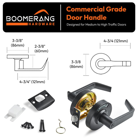 Medium/Heavy Duty Designer Boomerang Hdwe Commercial Lever Door Lock (Bathroom Privacy w/Indicator) Non-Handed, Grade 2 Industrial Door Handle for Restroom, Satin Chrome (US26D)