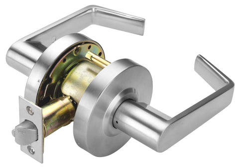 Entry Function - ADA Commercial Door Lever Lock - Boomerang Hdwe Heavy-Duty Locking Handle, Cylindrical Lever Lock, Non-Handed Grade 2 Handle, Satin Chrome, Entrance/Keylock