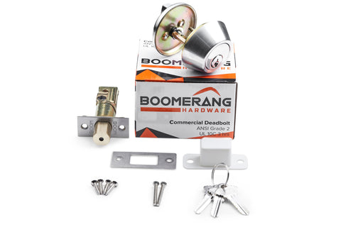 Heavy Duty Designer Commercial Deadbolt (Single Cylinder Lock, Boomerang Hdwe Non-Handed, Grade 2 Industrial - UL 3 Hour Fire Rated & ADA Compliant | Wood or Metal Doors, Satin Chrome (US26D)