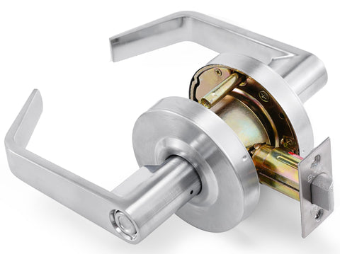 Entry Function - ADA Commercial Door Lever Lock - Boomerang Hdwe Heavy-Duty Locking Handle, Cylindrical Lever Lock, Non-Handed Grade 2 Handle, Satin Chrome, Entrance/Keylock