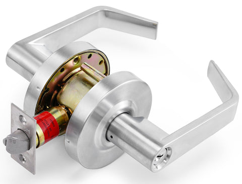 Entry Function - ADA Commercial Door Lever Lock - Boomerang Hdwe Heavy-Duty Locking Handle, Cylindrical Lever Lock, Non-Handed Grade 2 Handle, Satin Chrome, Entrance/Keylock