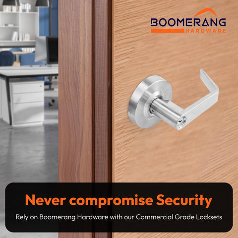 Entry Function - ADA Commercial Door Lever Lock - Boomerang Hdwe Heavy-Duty Locking Handle, Cylindrical Lever Lock, Non-Handed Grade 2 Handle, Satin Chrome, Entrance/Keylock