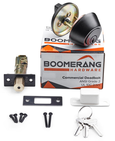 Heavy Duty Designer Commercial Deadbolt (Single Cylinder Lock, Boomerang Hdwe Non-Handed, Grade 2 Industrial - UL 3 Hour Fire Rated & ADA Compliant | Wood or Metal Doors, Satin Chrome (US26D)