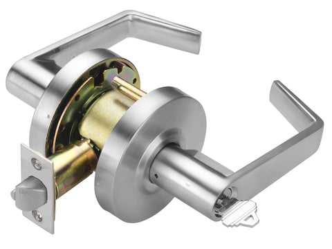 Entry Function - ADA Commercial Door Lever Lock - Boomerang Hdwe Heavy-Duty Locking Handle, Cylindrical Lever Lock, Non-Handed Grade 2 Handle, Satin Chrome, Entrance/Keylock