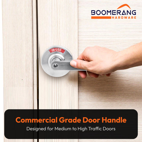 Medium/Heavy Duty Designer Boomerang Hdwe Commercial Lever Door Lock (Bathroom Privacy w/Indicator) Non-Handed, Grade 2 Industrial Door Handle for Restroom, Satin Chrome (US26D)