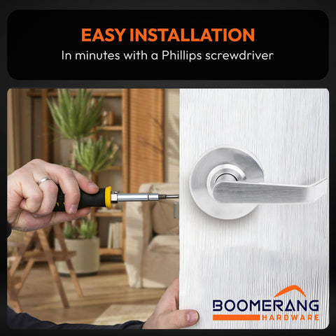 Entry Function - ADA Commercial Door Lever Lock - Boomerang Hdwe Heavy-Duty Locking Handle, Cylindrical Lever Lock, Non-Handed Grade 2 Handle, Satin Chrome, Entrance/Keylock